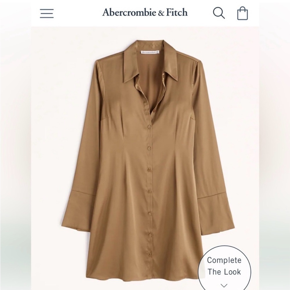 Abercrombie & Fitch Satin Button-Front Tunic in Tan - Small Tall